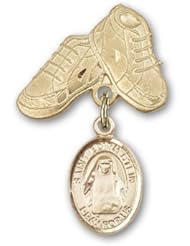 14K Gold Baby Badge with St. Edith Stein Charm and Baby Boots Pin