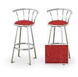 2 Red Textured Glitter Fabric Specialty / Custom Chrome Barstools with Back ....