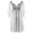 White Cotton Tunic Beach Cover Up With Black Embroidery