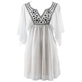 White Cotton Tunic Beach Cover Up With Black Embroidery