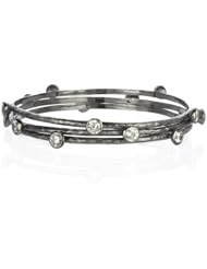3 WHITE CZ BANGLE SET WITH BLACK SATIN FINISH