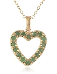 Yellow Gold Plated Sterling Silver Emerald and Diamond Accent Heart Pendant, 18"