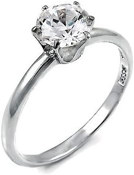 (A3RZ0046) Elegant Fine .925 Sterling Silver Solitaire Engagement Ring, Set in a 6 Prong 1.00 Carat Total Weight Round Cut, Top Rated Cubic Zirconia, Ring Size- (5)