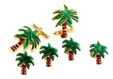 Wonderful yellow gold plated and enamel plam tree cufflinks and shirt studs formal set with presentation box. Made in the U.S.A