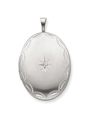 Genuine .925 Sterling Silver 20mm with Diamond Star and Border Oval Locket. 100% Satisfaction Guaranteed.