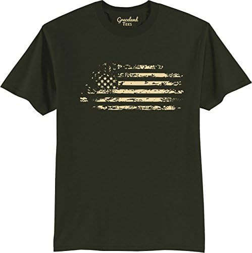 Distressed American Flag Army, Navy, Marines, USA Pride T-Shirt Olive XL