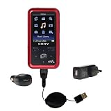 Retractable USB Hot Sync Compact Kit with Car & Wall Charger for the Sony Walkman NWZ-S615 - Gomadic Brand w/ TipExchange Technology