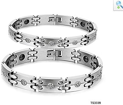 JuliesDeal Fashion Jewelry Health Care Magnetic Titanium Steel Couple Bracelet Rhinestone Chains for Men and Women