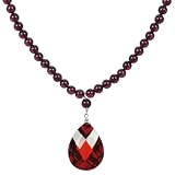 Sterling Silver Clasp 4mm Garnet Bead with Faceted Cubic Zirconia Garnet Pear Shape Drop Necklace, 18