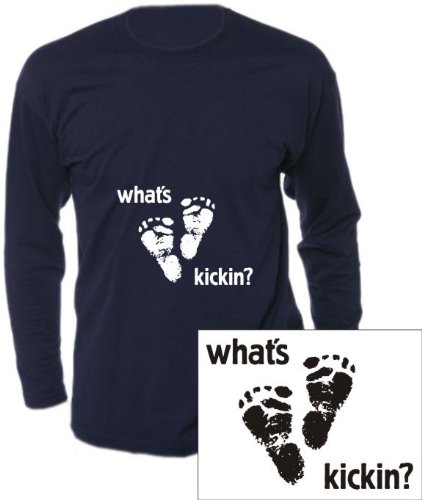 Langarm T-Shirt mit Druck WHATS KICKIN (Farbe navyblau) (Größe XL)
