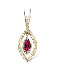 Twin Marquis Diamond Pendant In 18K Yellow Gold With A 0.60 ct. Genuine Garnet Center Stone.