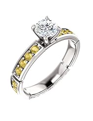 Platinum Round Cut White and Yellow Diamond Ring -- LIFETIME WARRANTY