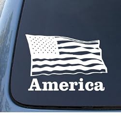 AMERICAN FLAG - Patriotic - Car, Truck, Notebook, Vinyl Decal Sticker #1202 | Vinyl Color: White