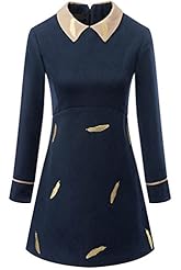 Short Shift Long Sleeves Fall Winter Tweed/Wool Embroidered Feathers General Print  Dress
