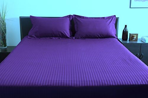 Super Soft 500 TC 1 Fitted Sheet + 2 Pillow Cases in California King Size Stripe Purple By Sam Stores