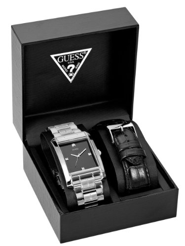 Best Price GUESS Stainless Steel/Black Leather Boxed Watc