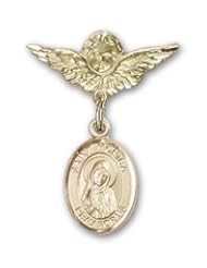 Gold Filled Baby Badge with St. Monica Charm and Angel with Wings Badge Pin