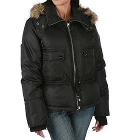 DKNY Drawstring Bomber with Faux Fur Trim Hood, X-Small by DKNY