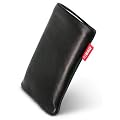 fitBAG Beat Black custom tailored sleeve for Samsung Galaxy S 5.0 Wi-Fi. Fine nappa leather pouch with integrated microfibre lining for display cleaning