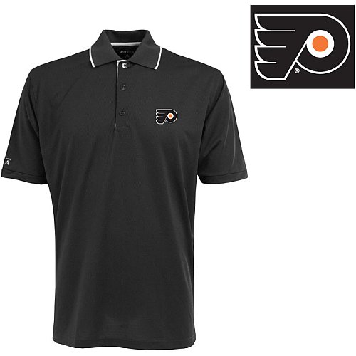 Antigua Men's NHL Philadelphia Flyers Exceed Desert Dry Short Sleeve Polo, Black/White, X-Large