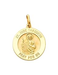 14K Yellow Gold Large Religious Saint Jude Thaddeus Medal Charm Pendant