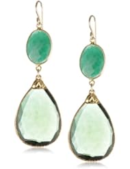 Devon Leigh Green Hydro Quartz in 24K Gold Foils and Raw Emerald Drop Earrings