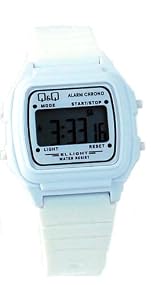 Q&Q #L116J005Y Men's White Rubber Band Alarm LCD Digital Watch