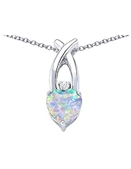 Original Star K (tm) 8mm Heart Shape Created Opal Cross Heart Pendant in 925 Sterling Silver