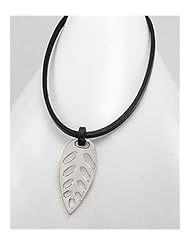 Black Leaf Leather Necklace In White Base