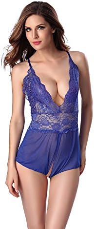 McDonalnd Fascinating Sexy Crotchless Teddy Nightwear Lingerie Lace Miniskirt BlueLarge