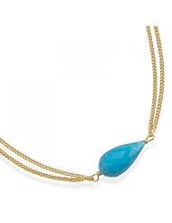 MMA Silver - 16 inch+2 inch Double Strand 14 Karat Gold Plated and Turquoise Necklace