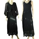 Ladies Black Long Calflength Beaded Sequin Dress with Shrug in womens Size 14 up to plus 20'