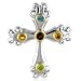 Sterling & 18K Multi Gemstone Cross Pendant