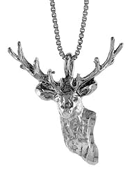 Sterling Silver Deer Head Pendant, 1 1/8 inch Tall