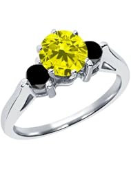 0.68 Ct Round Canary and Black Diamond 18K White Gold 3-Stone Ring