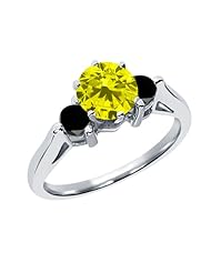 0.68 Ct Round Canary and Black Diamond 18K White Gold 3-Stone Ring