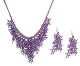 Just Give Me Jewels Handcrafted Coral Design Plum Beaded Bib Necklace and Earring Set