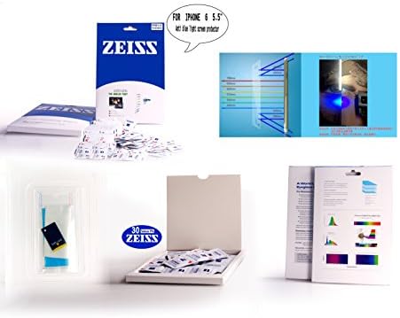 Zeiss New Blue Light Cut Anti UV Radiation Screen Protector/ Screen Film with 30ct Zeiss Lens Cleaning Wipes -Transparent Anti-glare Anti-fingerprint (Iphone 6 Plus5.5'')