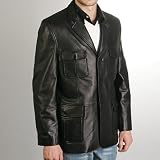BGSD Men's Three-Button Military New Zealand Lambskin Leather Blazer - Regular