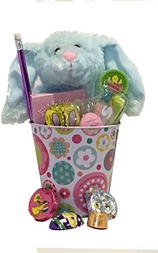 Some Bunny Loves You! Traditional Filled Easter Egg Gift Basket - Plush Stuffed Easter Pal with Basket and Candy - Fun Gift for Easter! (White Flower Tin - Small)