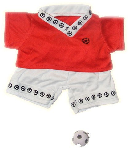 Red Soccer outfit with ball accessory clothes fits 8 - 10 Stuffed Animal kits & most Webkinz & Shining Star animals