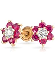 Bling Jewelry 14k Gold Flower Screwback Earrings Baby Studs Ruby Color CZ