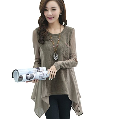 【ARINCO】 フレア スタイル 異素材 シフォン ワンピース レディース スプリング 大人 カジュアル カーキー サイズ M L XL