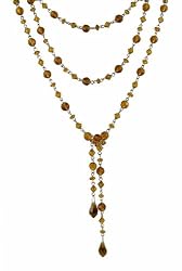 Necklace - N312 - Lariat Style - Glass Beads ~ Mixed Topaz (Browns) 60"