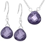 Sterling Silver Purple Cubic Zirconia Pendant & Earring Set