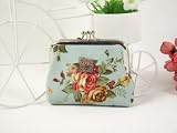 Beautiful Anna Sui Vintage Floral Victorian Style Double Pockets Coin Purse Mini Bag Wallet Wedding Birthday Holiday Gift ANN001-Blue