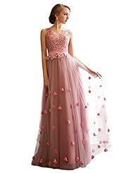 V-neck Floor Length Satin/Tulle Lace Applique Evening Dress/Prom Dress/Quinceanera Dress/Wedding Party Dress 