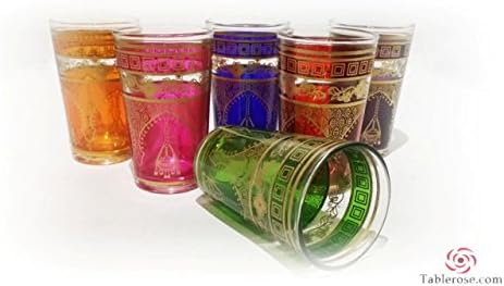 Table Rose 705708 Set Of 6 Moroccan Tea Glasses Traditional Bab Painting - 4 oz