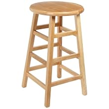 Diversified Woodcraft 5024K Oak Wood Stool with Square Post Legs, 14" Width x 24" Height x 14" Depth