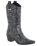 Capelli New York Shiny Baroque Brocade Cowboy Ladies Rubber Rain Boot